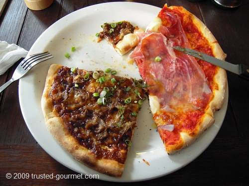 Sharing the pizza crispy duck  with the pizza romana